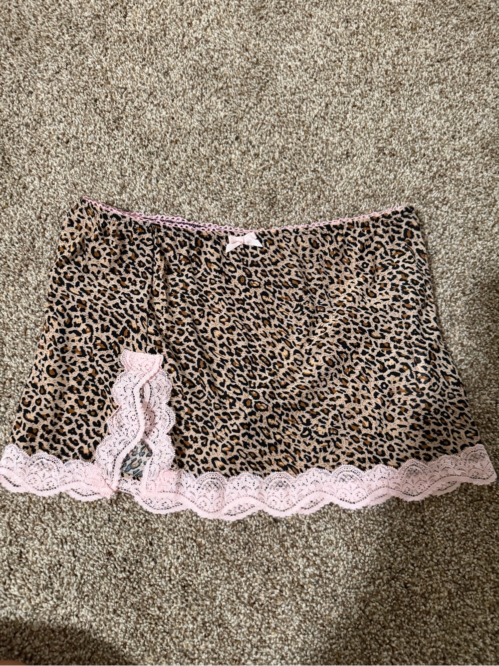 Leopard Print mini Skirt with Pink Lace Trim